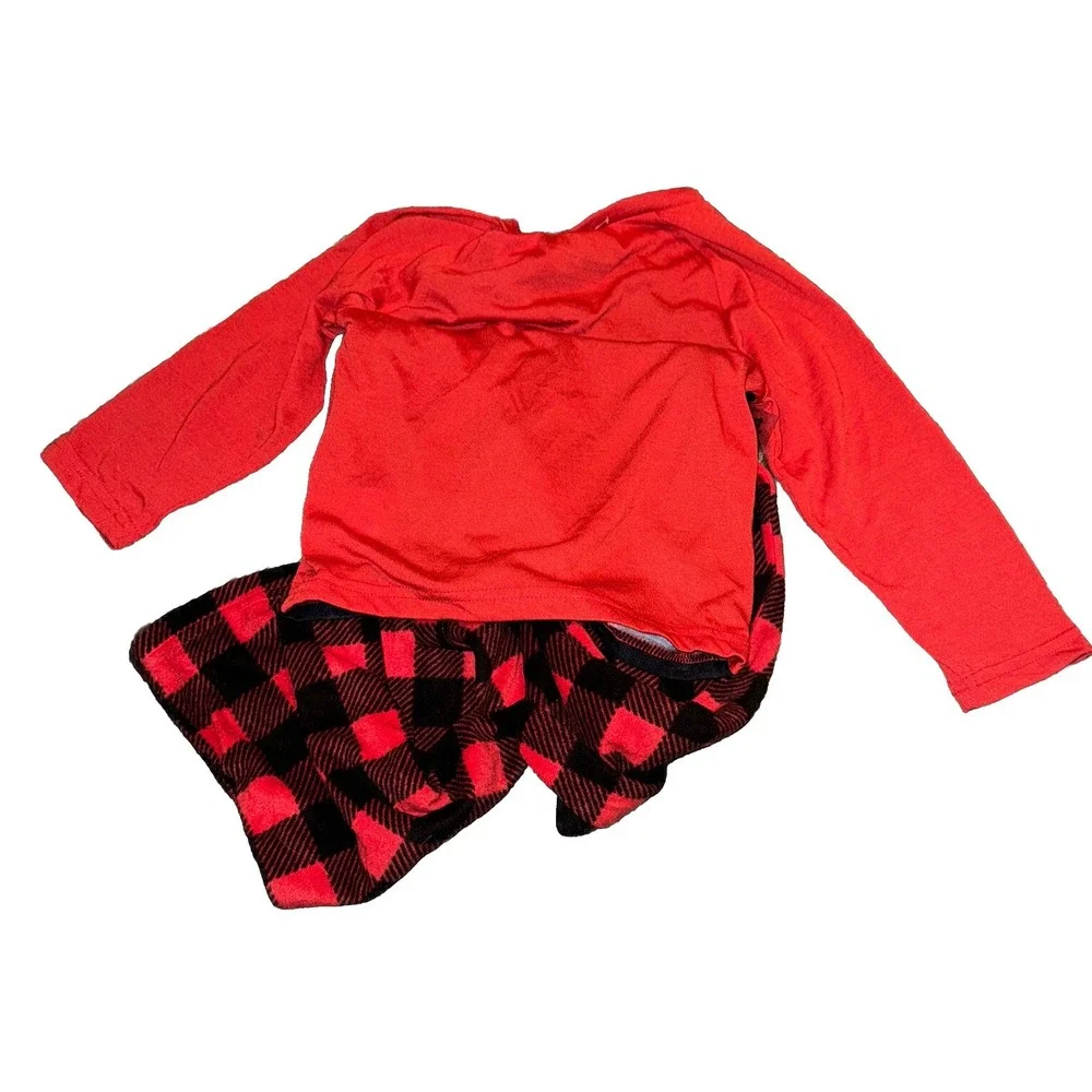 Pajamas Santa Christmas Red Plaid 2 pc Top Pants Jammies for Families Kids sz 4